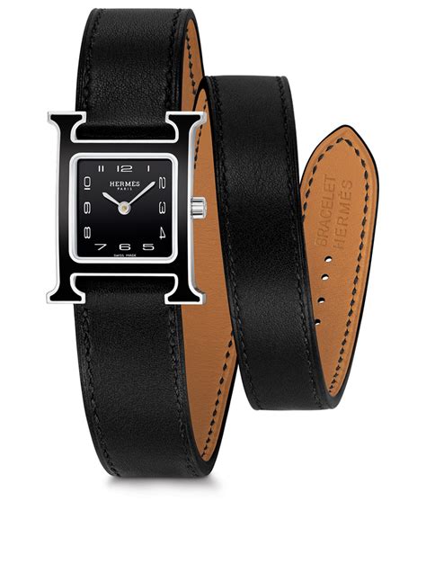 hermes heure h pm watch with black leather strap|heure h watch sizes.